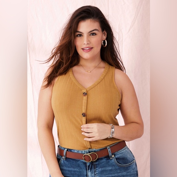 Maurices Tan Ribbed V-Neck Tank Top - Picture 1 of 4